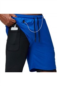 SKSP007 custom-made sports shorts running fast-drying tight-fitting design double-layer pants anti-glare lining design mobile phone pocket back zipper pocket front side design earphone hole sports shorts supplier five-minute sports pants side view